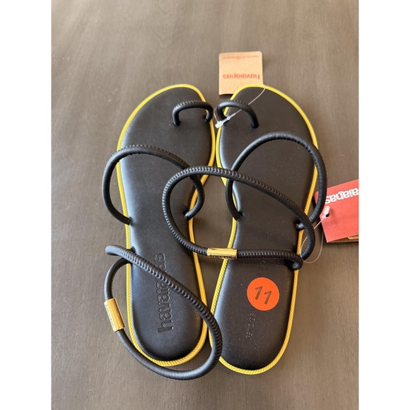 Havaianas Una Pitanga Sandals Womens Black Rubber Strappy Flat Size 11 - Picture 14 of 16